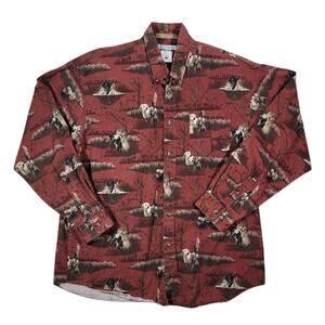 Columbia River Lodge Dog Hunting Shirt Men’s Size XL Red Cotton Button Front